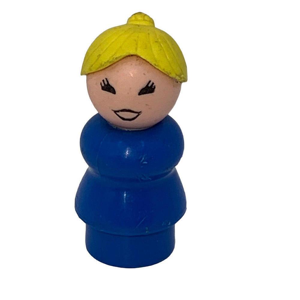 Vintage Fisher Price Little People Woman Mom Teacher Blue Body Yellow Hair 2”‌‌
